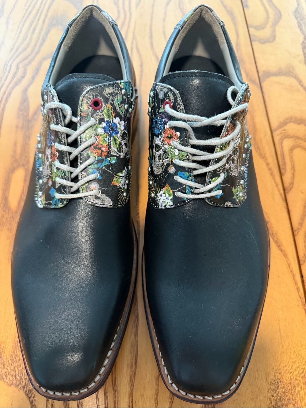 Robert Graham Limited Edition Men's Skull & Floral Leather Oxfords - Size 10.5